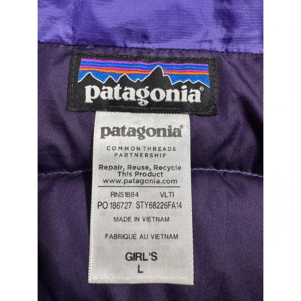 Patagonia Down Sweater Vest Girls Large Purple Quilted Puffer Full Zip 68226FA14